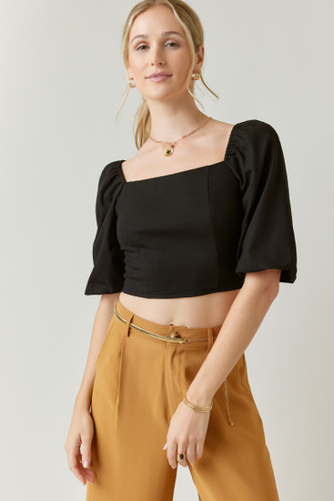 トップス Herlipto Cropped Puff Sleeve Knit Top Women's High Collar Long Puff Sleeve Sweater Knitwear