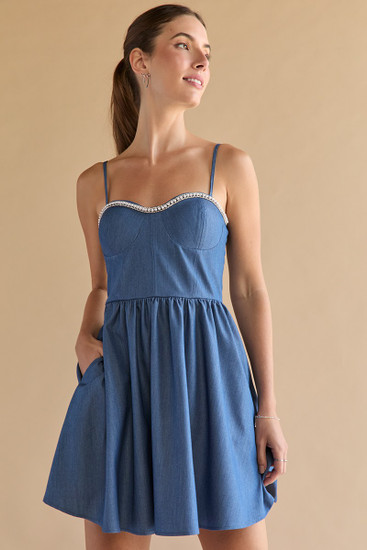Sandy Pearl Corset Fit And Flare Mini Dress | francesca's