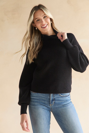 Elaine Balloon Sleeve Turtleneck Rib Knit Pullover