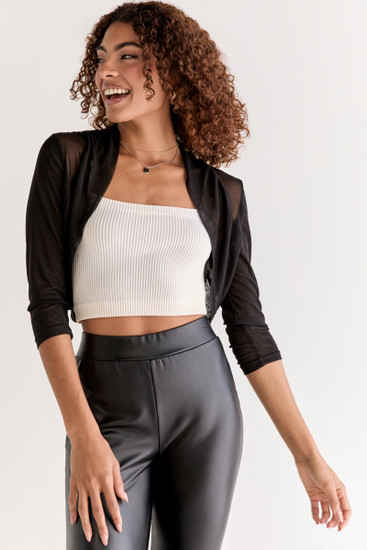 Delores Cinched Back Mesh Shrug Cardigan | francesca's®