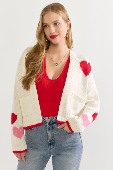 Jill Heart Pattern Short Cardigan | francesca's®