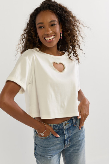 Joni Embellished Heart Cutout Crop Top | francesca's®