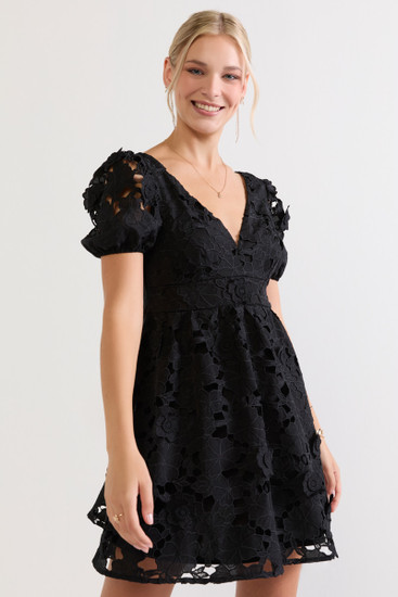 knee length dresses for ladies Francesca Black Self-Tie Lace Midi Dress, Xs / Black main image 1