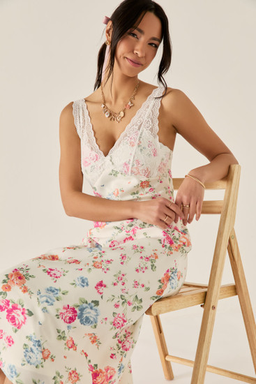 Lace Trimmed Floral DressサイズM Lace Lace Floral Knotted Ruffle Midi Dress For Daily Casual