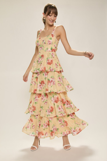 Riviera Bow Tiered Long Dress