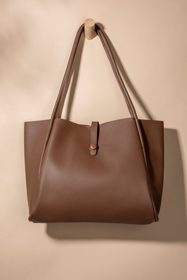 [JILLSTUART]★TOFFEE NUT FLEECE 配色 VEGAN LEATHER TOTE BAG Canussa - City Soft Shopper Vegan Leather Tote Bag | Hazelnut