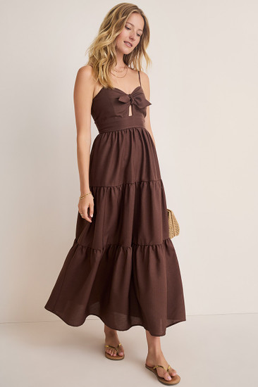 la hearts tie front midi dress green Cassie Tie Neck Midi Dress