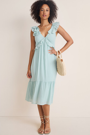 kadence ruffle trim maxi dress Francesca's Kadence Bow-Back Floral Maxi Dress