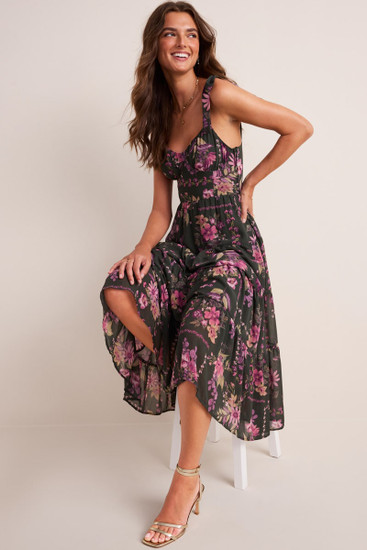 Nina Floral Tiered Midi Dress