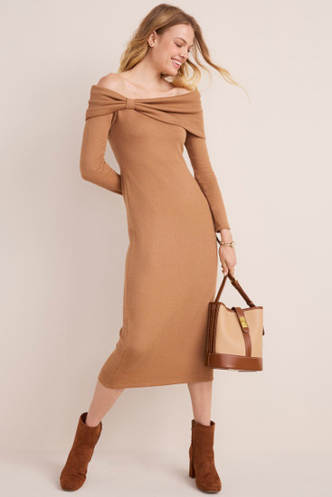 Off the Shoulder Twist Front Midi Dress Off the Shoulder Twist Front Midi Dress