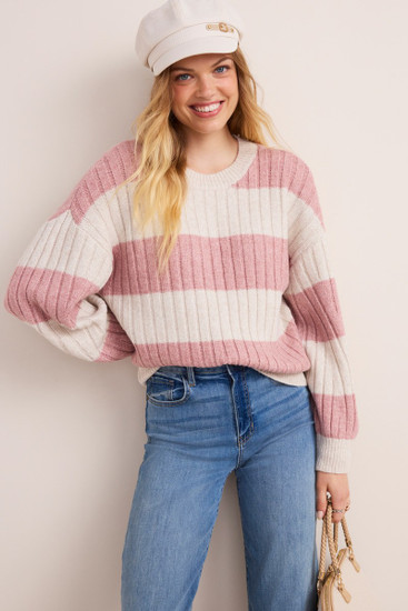 Marcy Striped Balloon Sleeve Sweater