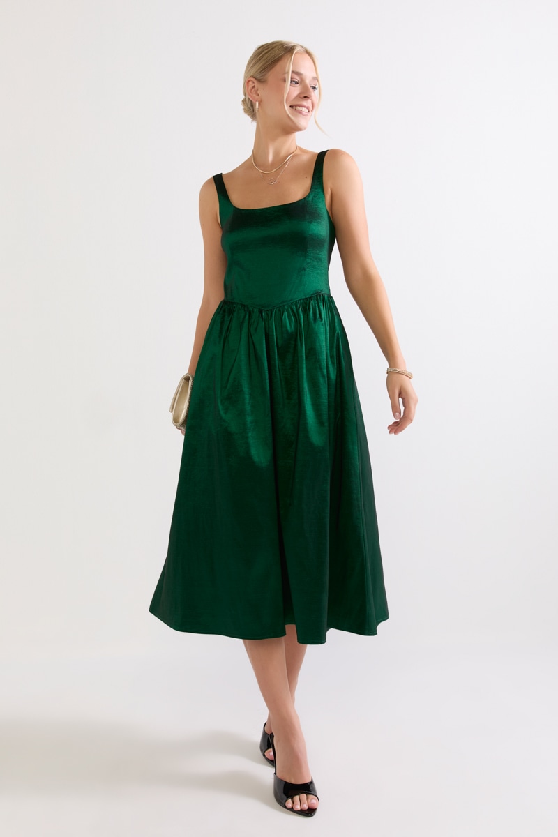 Rhiannon Corset Top Midi Dress Green