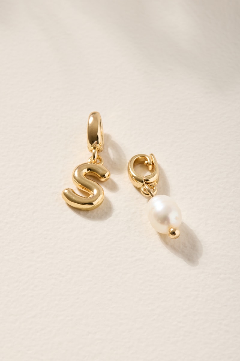 Initial and Fresh Water Pearl Charm Set Gold