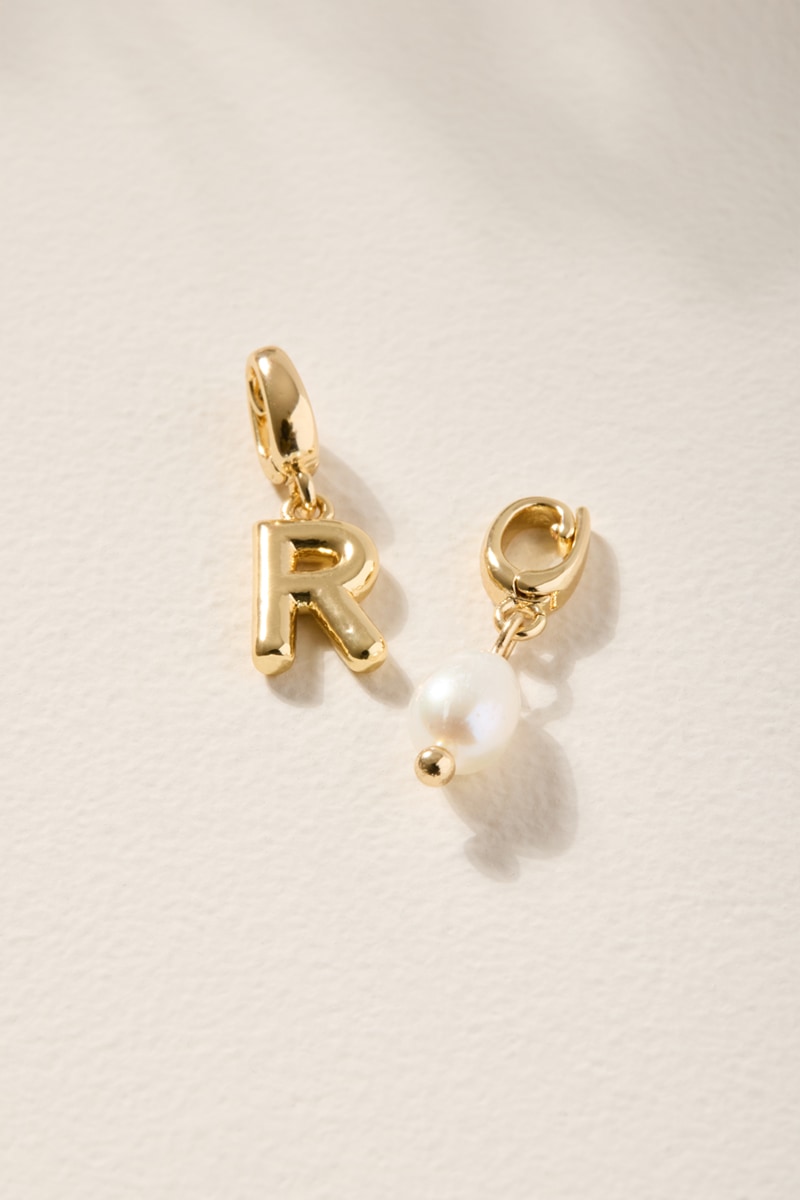 Initial and Fresh Water Pearl Charm Set Gold