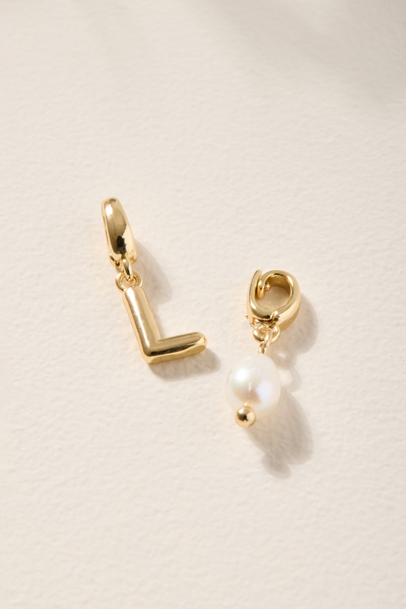 Initial and Fresh Water Pearl Charm Set Gold
