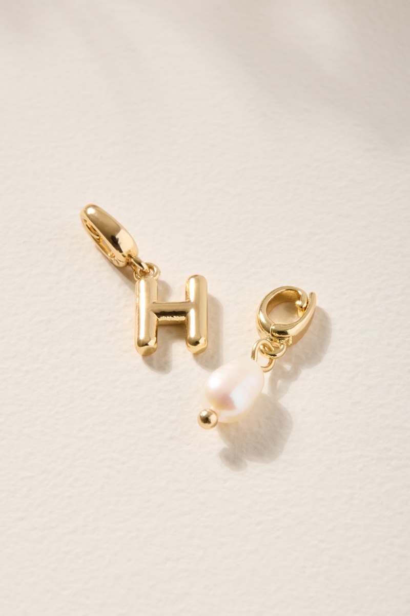 Initial and Fresh Water Pearl Charm Set Gold