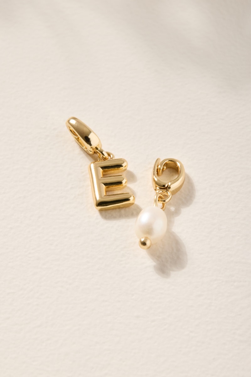 Initial and Fresh Water Pearl Charm Set Gold