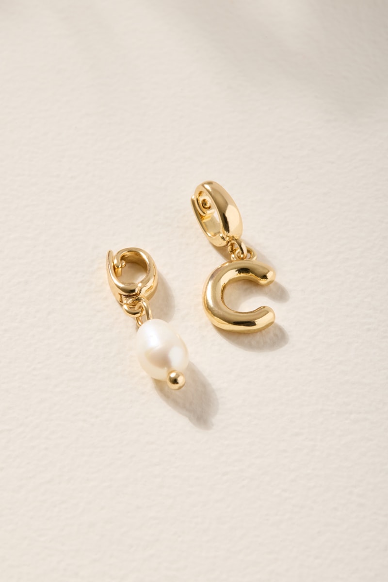 Initial and Fresh Water Pearl Charm Set Gold