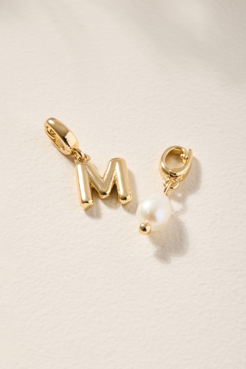 Initial and Fresh Water Pearl Charm Set Gold