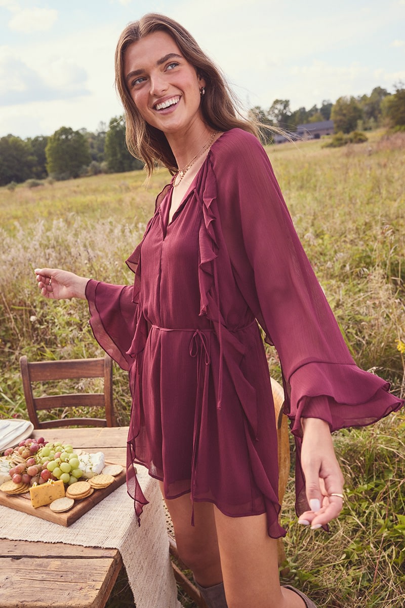 Kara Toile Print Long Sleeve Mini Dress