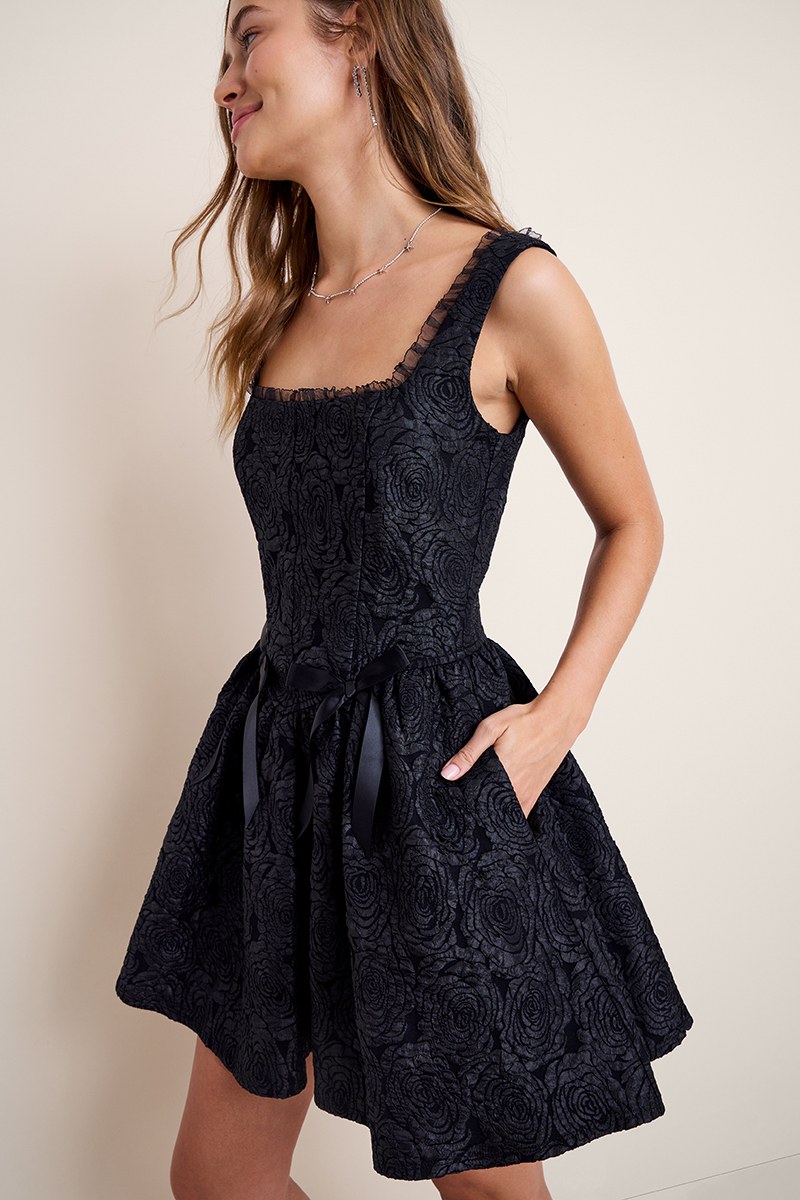 Kara Toile Print Long Sleeve Mini Dress