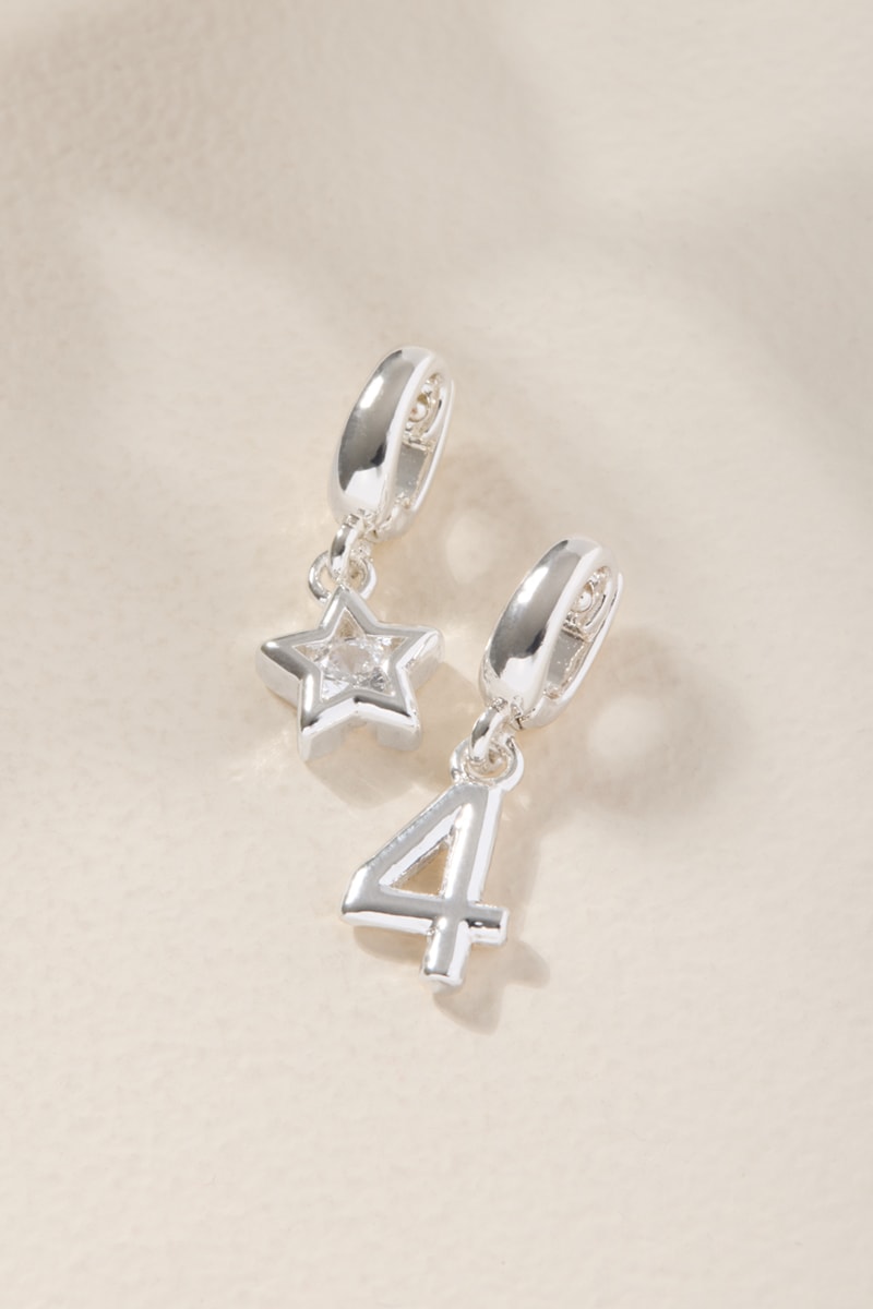 Star and Number Charm Set Silver