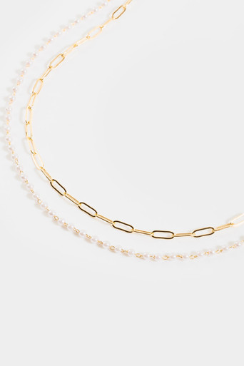 Loni Paper Clip Pearl Necklace