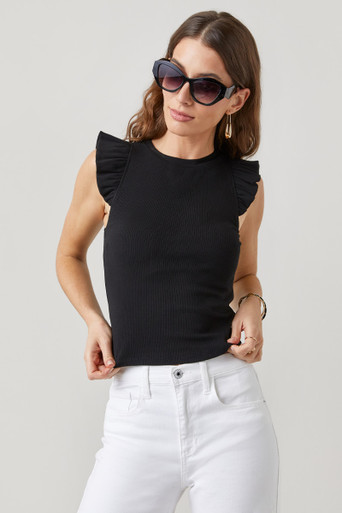 Logan Flutter Sleeve Rib-Knit Tee