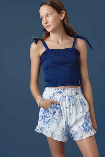 【HI FI FNK】Satin Striped Warmer Pola Top Hello Franki Tie Strap Smocked Crop Top For Girls