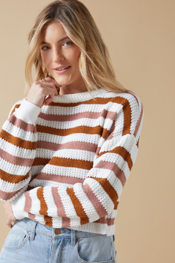 Francesca's Caiden Striped Elbow Patch Sweater