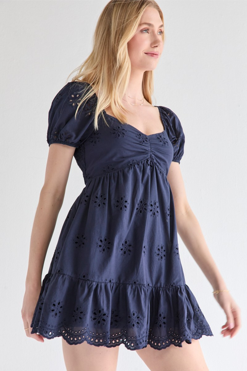 Image of Dana Cinched Front Eyelet Mini Dress