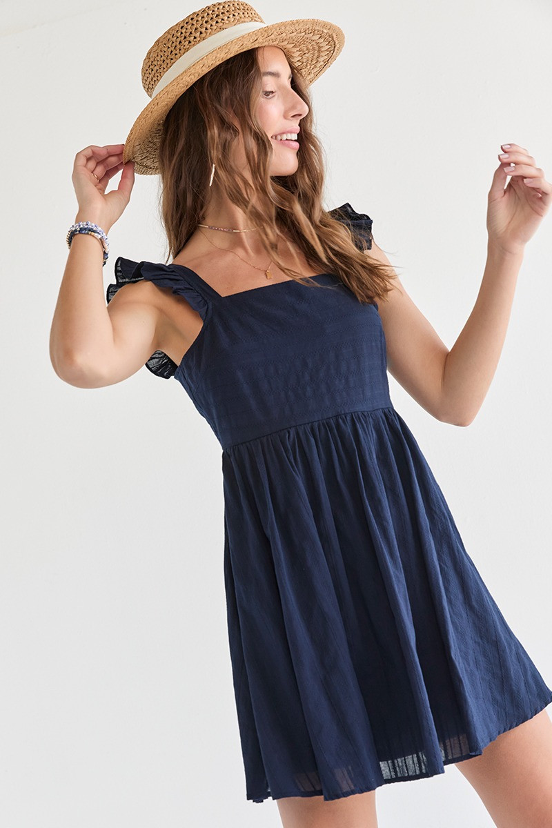 Image of Candace Ruffle Strap Fit And Flare Mini Dress