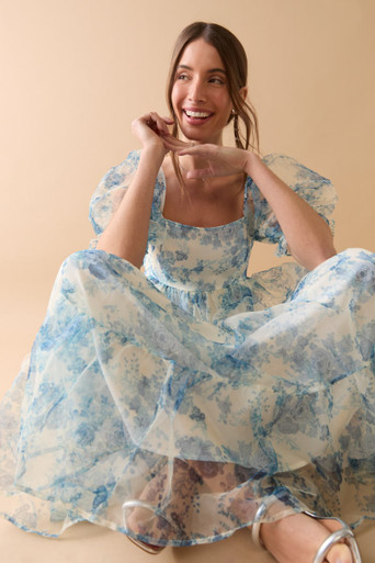Marcy Puff Sleeve Baby Doll Midi Dress