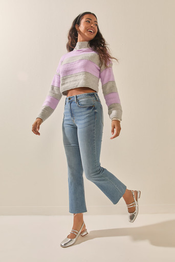 Emily Stripe Cropped Mockneck Pullover | francesca's®