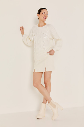 Holly Ribbon Front Cable Pullover Sweater