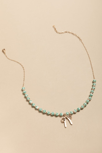 April Ceramic Bead Bow Pendant Necklace