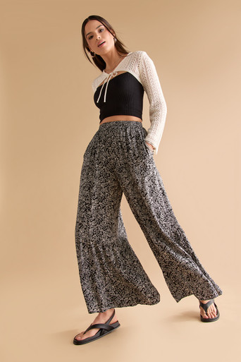 パンツ Simona Corsellini Wide-Leg Trousers With Floral Print Simona Corsellini - Floral print wide-leg trousers black