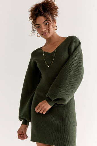 green emerald velvet dress Olive Ribbed Knit Fitted Midi Sweater Dress  PinkBlush