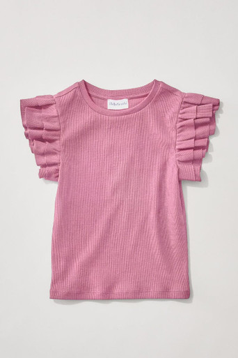 Hello Franki Sleeveless Ribbed Ruffle Tee for girls Pink
