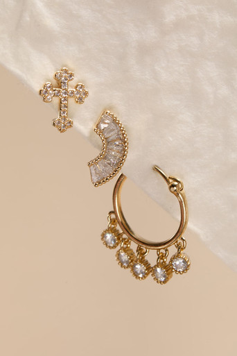 Etta Mixed Style Cross Earring Set