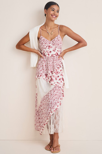 reinhart floral asymmetrical mesh dress white Women's Dresses Reinhart Floral Asymmetrical Mesh Dress White XS by Selfie Leslie