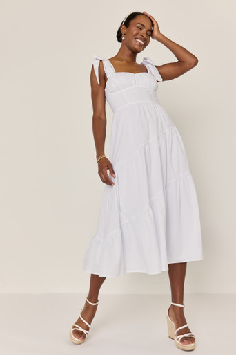 midi white dress flowy Made For You Tiered Ruffle Midi Dress White XL main image 1