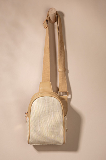 Stacey Straw And Faux Leather Sling Backpack