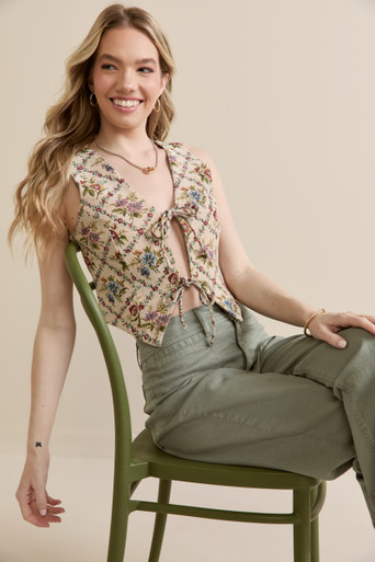 Donna Front Tie Denim Vest