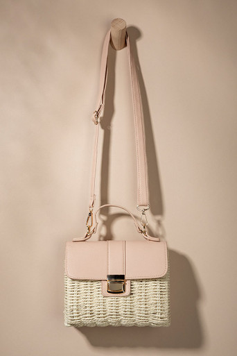 Mandy Faux Leather Straw Satchel Handbag