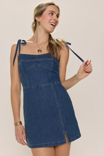 Dora Tie Strap Denim Mini Dress