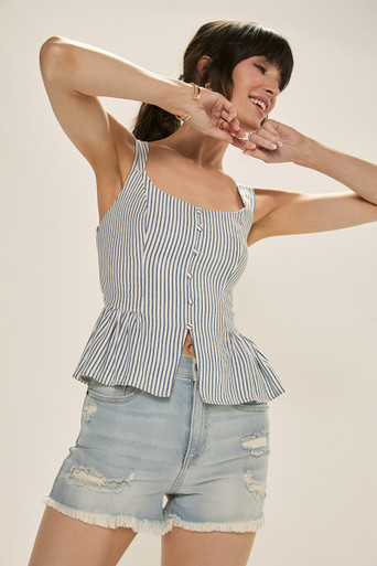 Angelina Button Front Striped Top