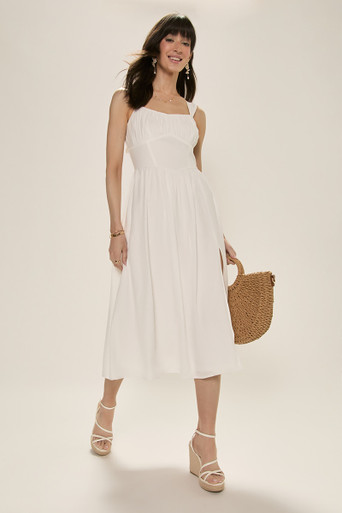 Olivia Ruched Flowy Midi Dress