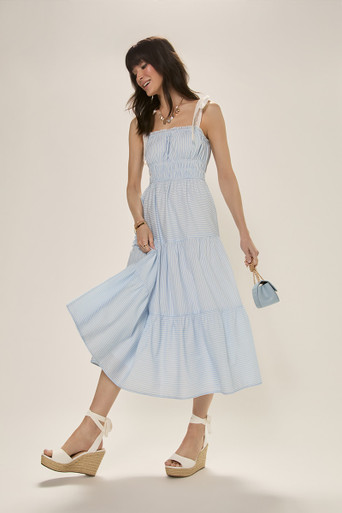 Leona Striped Tiered Midi Dress