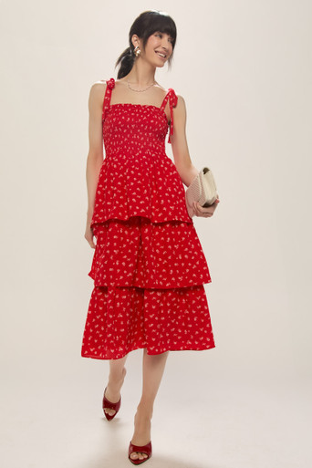 Cassandra Smocked Floral Midi Dress